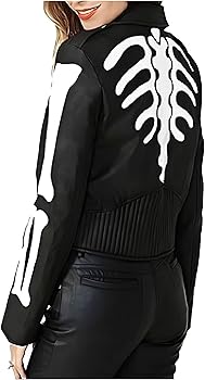 BONES ジップジャケット 黒Lサイズ Women Zip Up Jacket Skeleton Goth Clothes Vintage Cropped